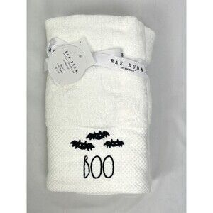 New Rae Dunn Bats Boo White Hand Towels Halloween 2 Piece Set